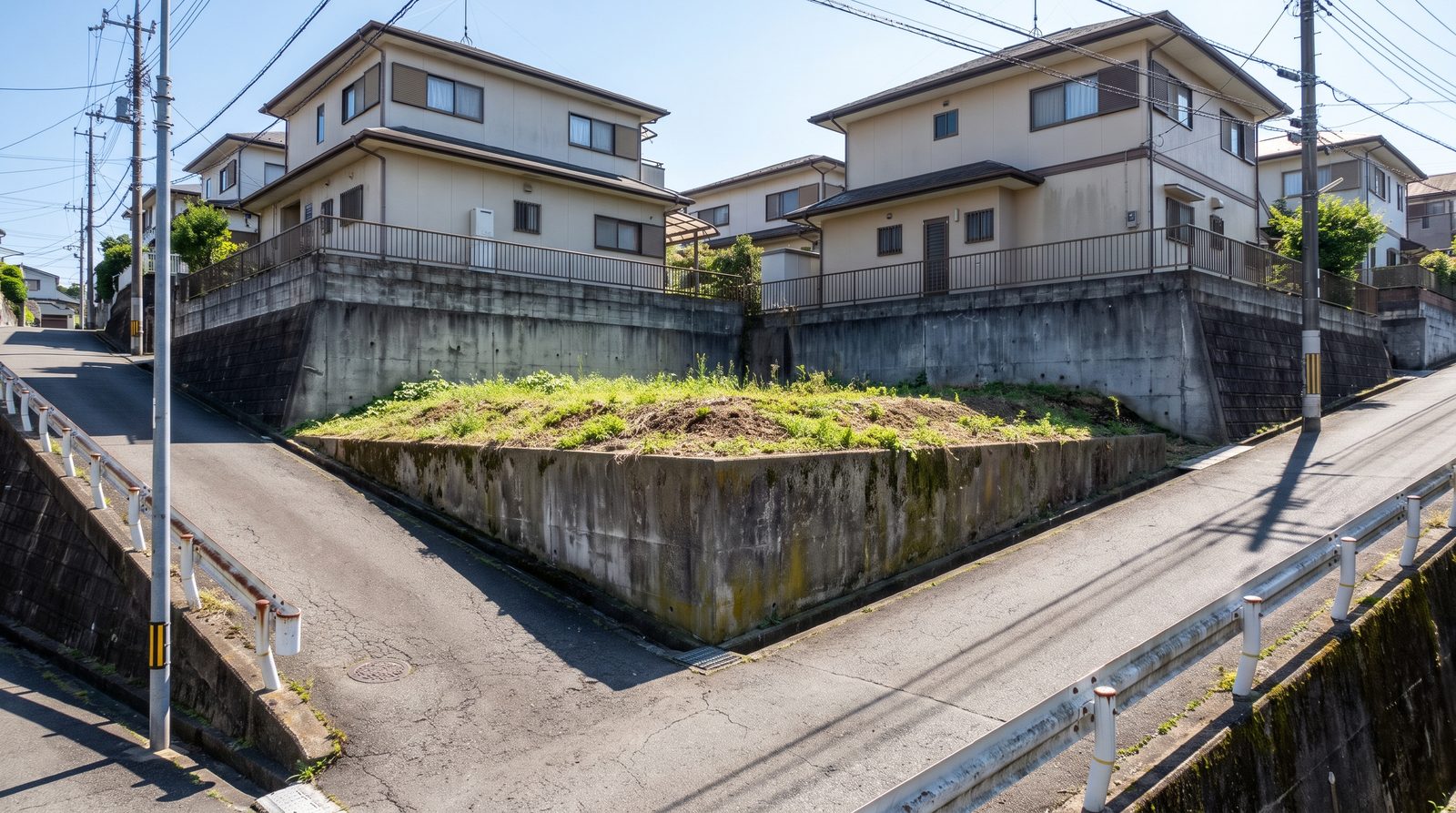 住宅団地で前面道路より約2m高い擁壁上の建て替え予定地(イメージ)